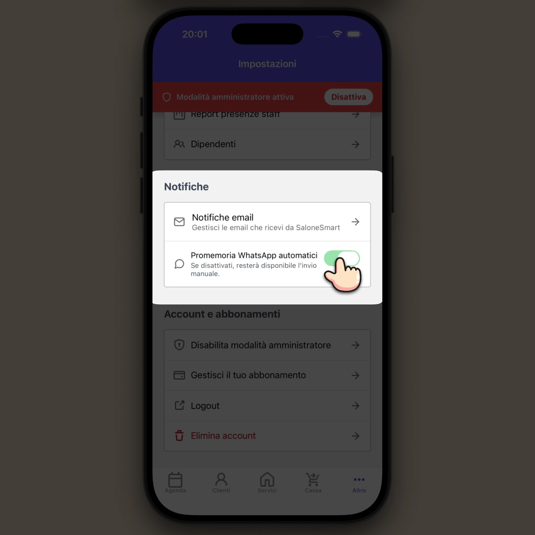 Attiva i Promemoria su WhatsApp